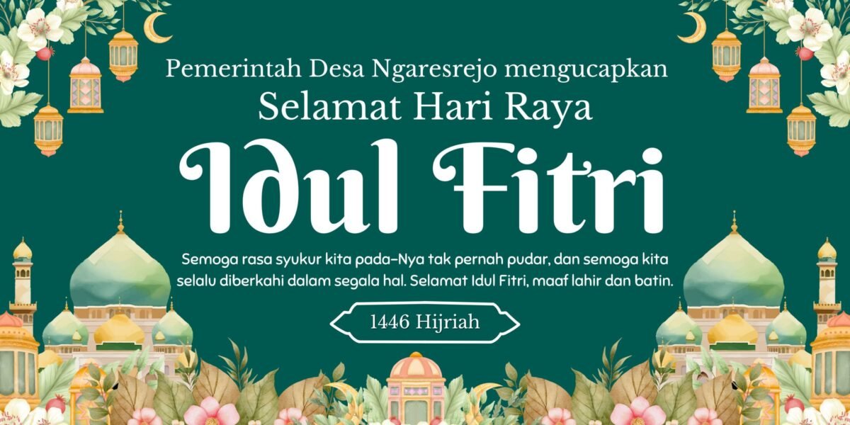 Hijau Tua dan Putih Ilustrasi Ucapan Selamat Idul Fitri Eid Al-Fitr Banner